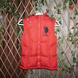 Small - Vintage Y2K USPA embroider 2000s vest fur hood vest